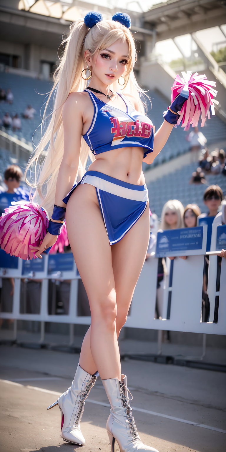 Seductive Blonde and Brunette Cheerleaders with Mesmerizing Long Legs in AI-Generated Images - 貼圖 - AI寫真 -